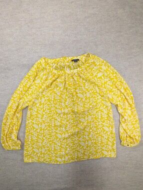 Ann Taylor Yellow Floral Sheer Flowy Long Sleeve Blouse Business Casual Summer S